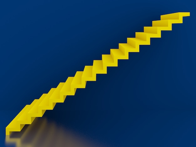 Желтая лестница с синей стеной в интерьере3d