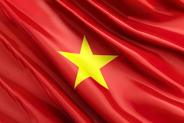 写真 黄色の星と赤い背景がベトナムの国旗を振って、非常に詳細な図を振った