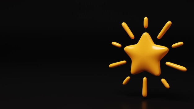 Yellow star with rays on a black background