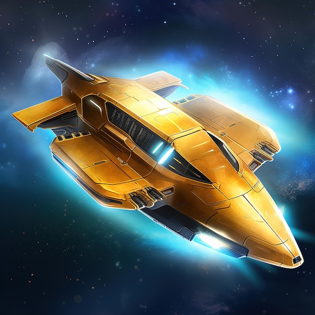 A yellow starship in space