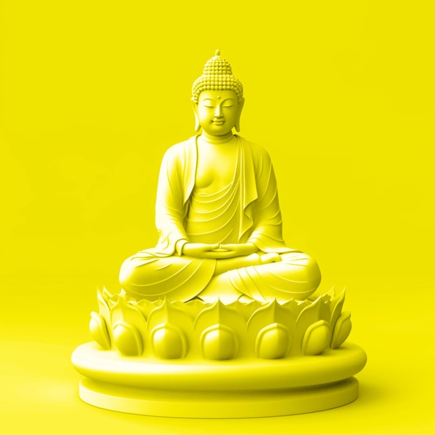 부처님의 노란색 동상은 노란색 배경에 앉아