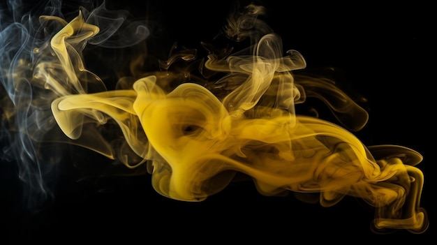 Yellow steam on a black background Copy space