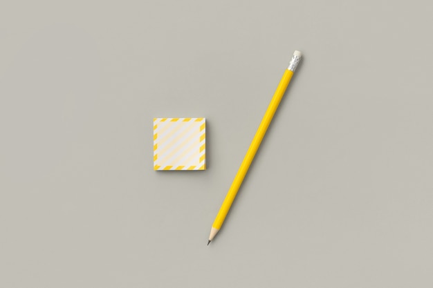 회색에 연필로 노란색 스티커