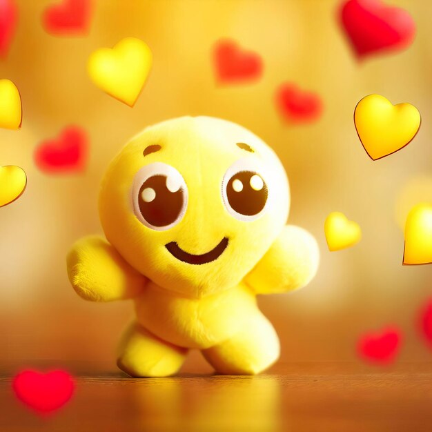 A yellow stuffed animal with a heart on it