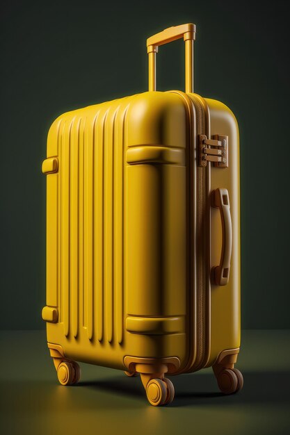 Yellow stylish suitcase on wheels clean background created with Generative AI technology