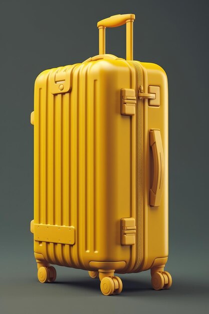 Yellow stylish suitcase on wheels clean background created with Generative AI technology