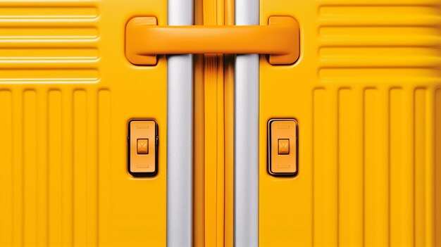 Yellow suitcase in airport terminal travel concept