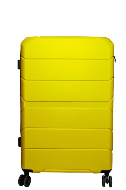 Foto valigia gialla isolata su sfondo bianco