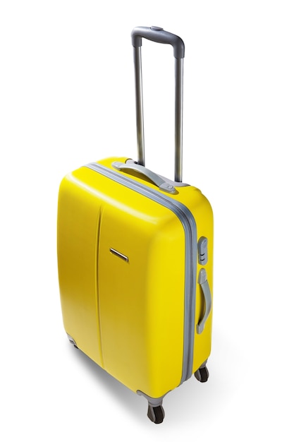 Yellow suitcase isolated on white