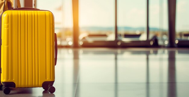 Yellow suitcase luggage at the airport ai generated image