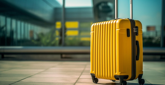 Желтый чемодан в аэропорту, сгенерированное AI изображение