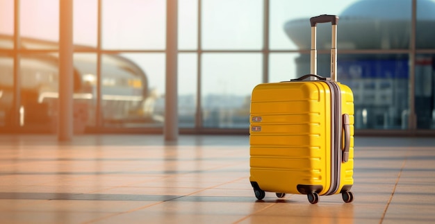 Yellow suitcase luggage at the airport AI generated image