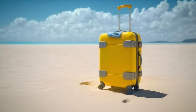 A yellow suitcase the perfect accessory for a day at the beach