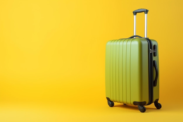 A yellow suitcase with the word travel on it