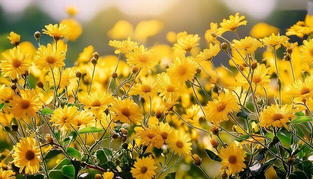 Yellow summer flowers in annual garden