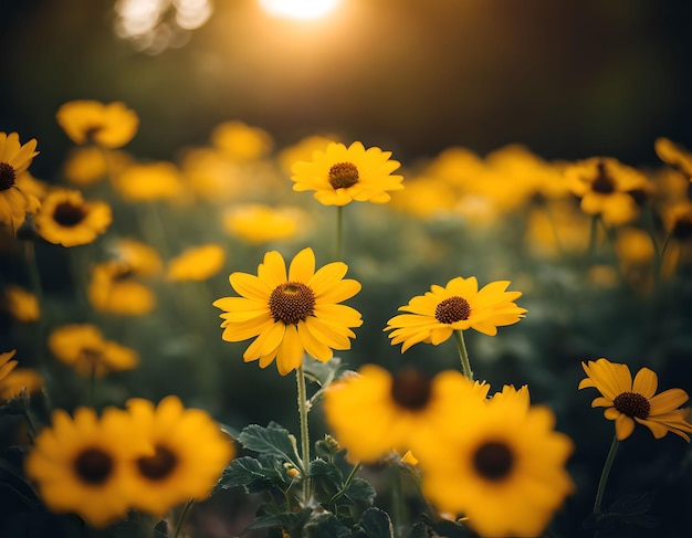 Yellow summer flowers in annual garden