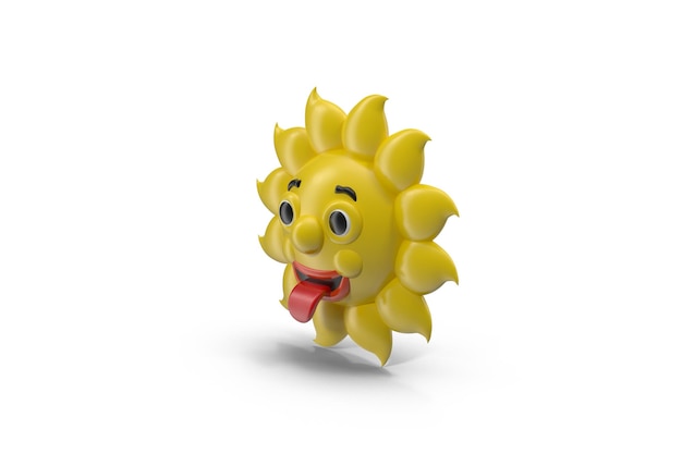 A yellow sun with a face and a tongue sticking out