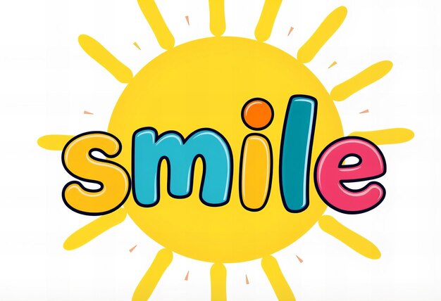 a yellow sun with the word smile on it