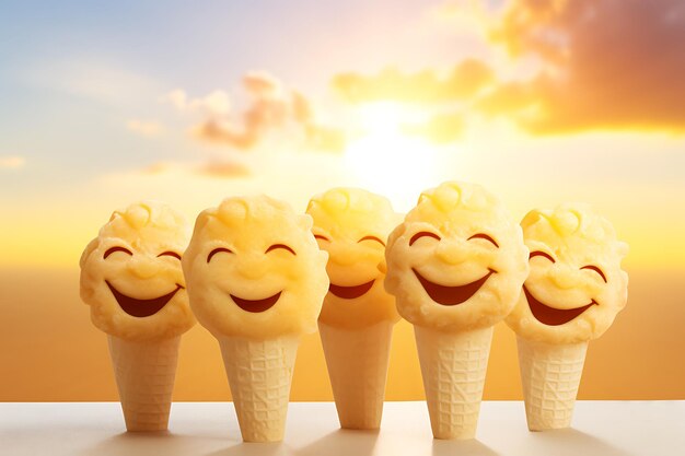 アイスクリームキャラクターの黄色い日焼けの背景
