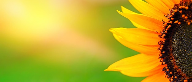 Yellow sunflower close-up on a green background