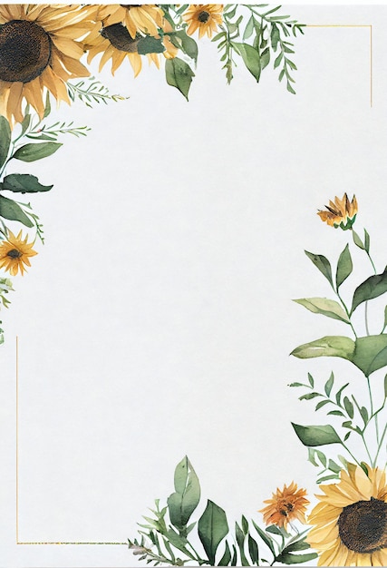 a yellow sunflower frame with green leaves on it