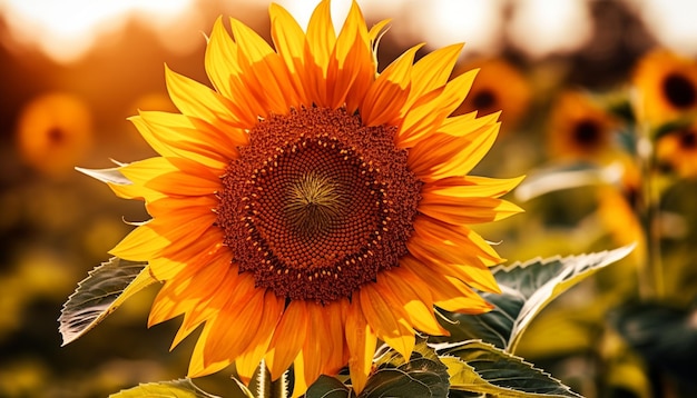 Yellow sunflower in nature a vibrant flower head at sunset generated by artificial intelligence