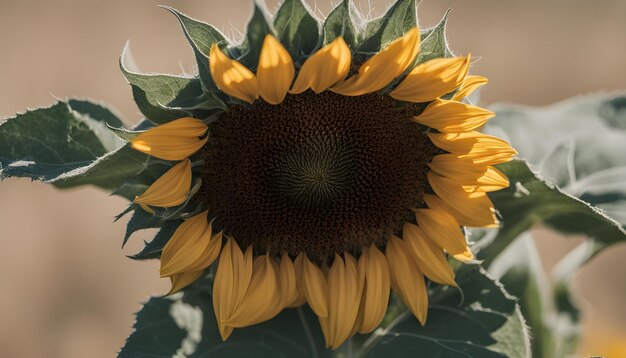 Photo a yellow sunflower with the center turned off