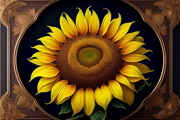 A yellow sunflower with a dark blue background and a dark blue background.