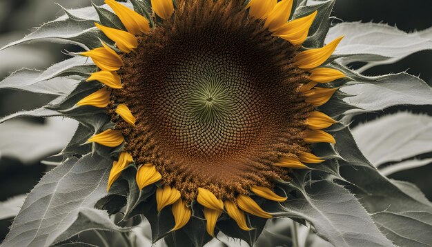 Photo a yellow sunflower with a green center that says  sunflower