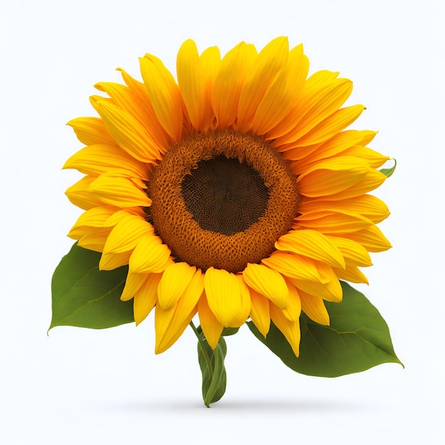 A yellow sunflower with a green leaf