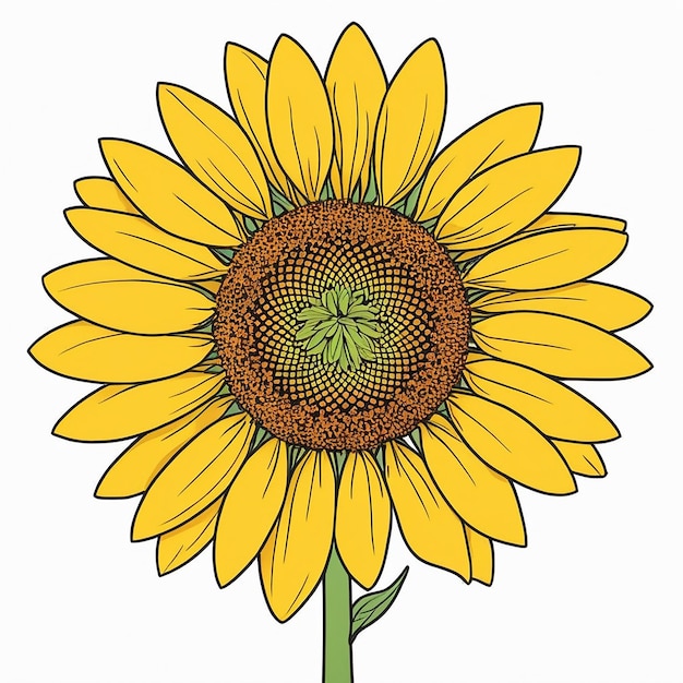 Yellow sunflower with green stem