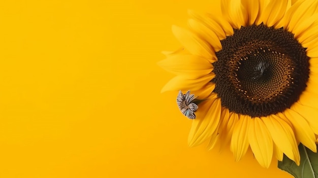 A yellow sunflower on a yellow background