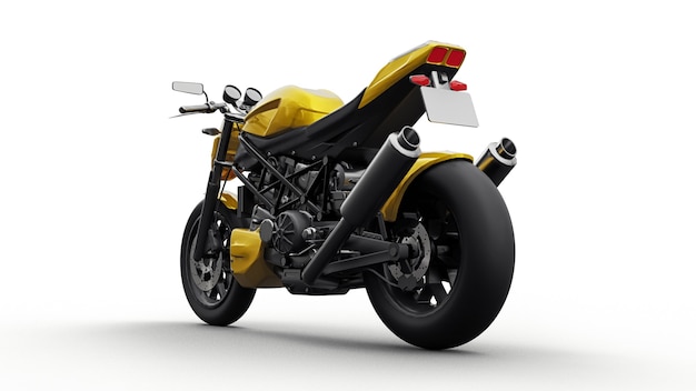 Yellow super sports motorbike on white background. 3d illustration.