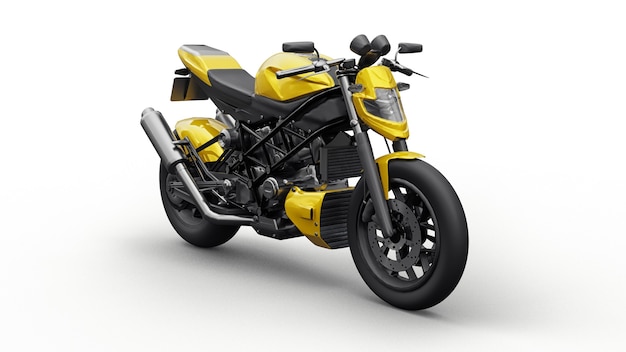 흰색 바탕에 노란색 슈퍼 스포츠 오토바이입니다. 3d 그림입니다.