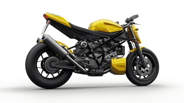 Yellow super sports motorbike on white background. 3d illustration.