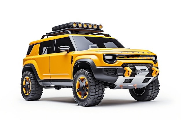 Yellow SUV Car in Front Right View Perspective on White Background Generative Ai