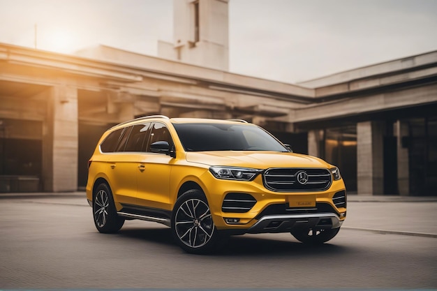 A Yellow SUV car isolated on white background