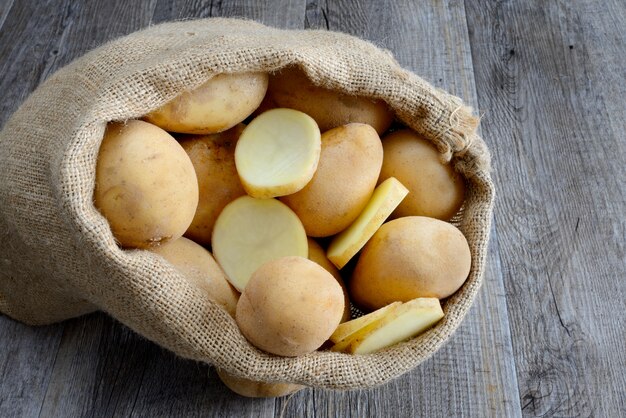 Yellow sweet potato on jute sack