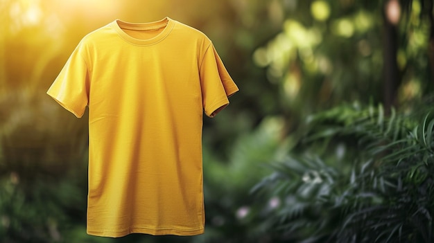 Желтая футболка пустая макет с дизайном фонового изображения