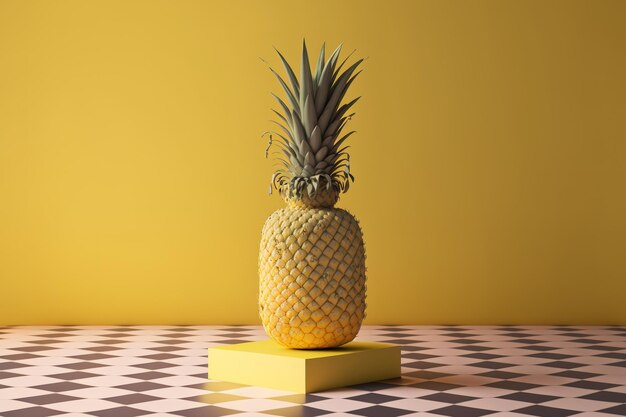 Photo on the yellow table a pineapple