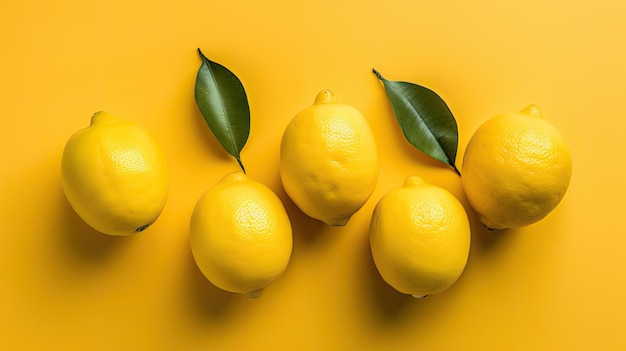 A yellow table with lemons on it