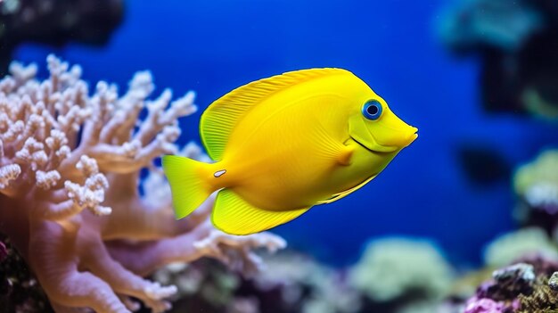 Photo yellow tang fish on coral