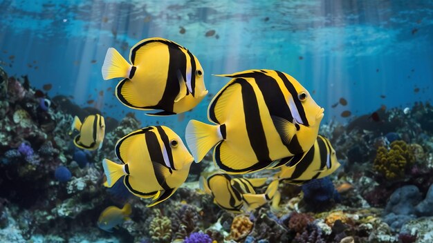 Photo yellow tang zebrasoma flavescens fish underwater in sea