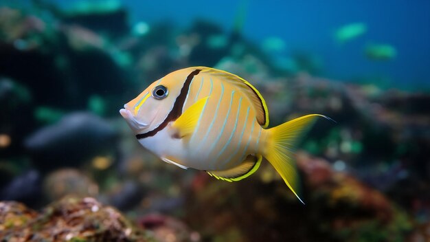 Photo yellow tang zebrasoma flavescens fish underwater in sea