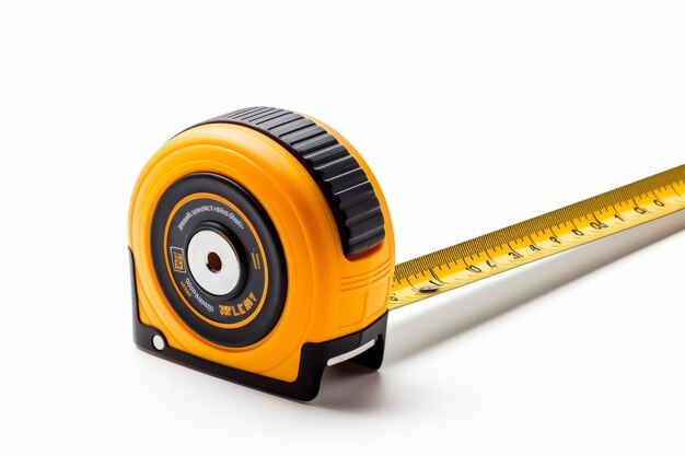 Photo yellow tape measure with black handle on a white or clear surface png transparent background