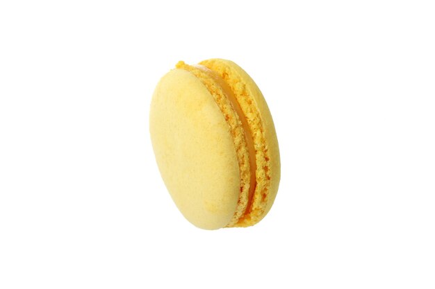 Yellow tasty macaroon isolated on white background