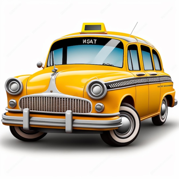 Yellow taxi cab with a black top and white trim generative ai