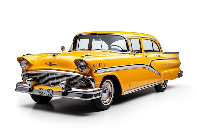 The Yellow Taxi39s CloseUp Isolated on a White Background Generative Ai