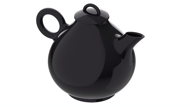 Photo yellow teapot isolated black red for tea time 3d render image