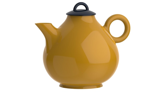 Yellow teapot isolated black red for tea time 3d render image